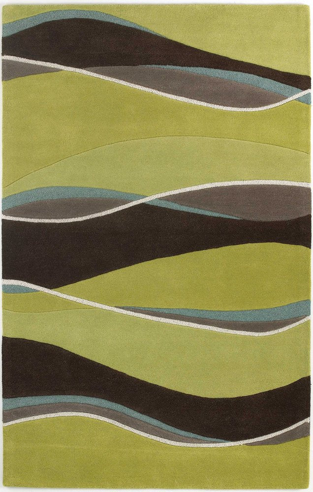 2' X 4' Lime Green Brown And Blue Wool Abstract Hand Tufted Area Rug