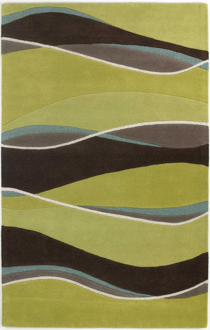 2' X 4' Lime Green Brown And Blue Wool Abstract Hand Tufted Area Rug