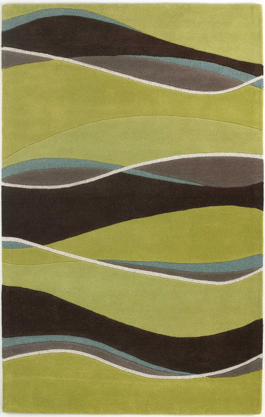 2' X 4' Lime Green Brown And Blue Wool Abstract Hand Tufted Area Rug
