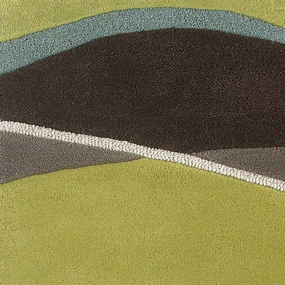 2' X 4' Lime Green Brown And Blue Wool Abstract Hand Tufted Area Rug