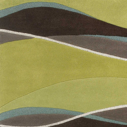 2' X 4' Lime Green Brown And Blue Wool Abstract Hand Tufted Area Rug