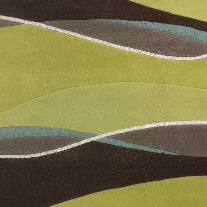 2' X 4' Lime Green Brown And Blue Wool Abstract Hand Tufted Area Rug