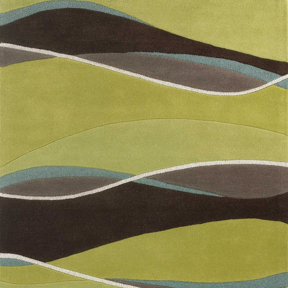 2' X 4' Lime Green Brown And Blue Wool Abstract Hand Tufted Area Rug
