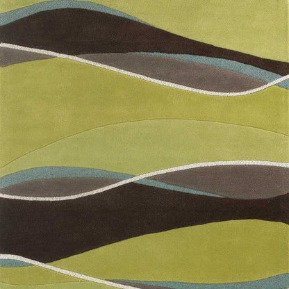 2' X 4' Lime Green Brown And Blue Wool Abstract Hand Tufted Area Rug