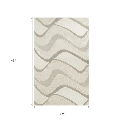 2' X 4' Ivory And Gray Wool Abstract Hand Tufted Area Rug