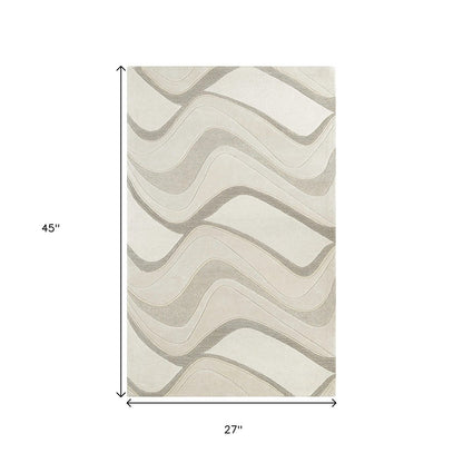 2' X 4' Ivory And Gray Wool Abstract Hand Tufted Area Rug