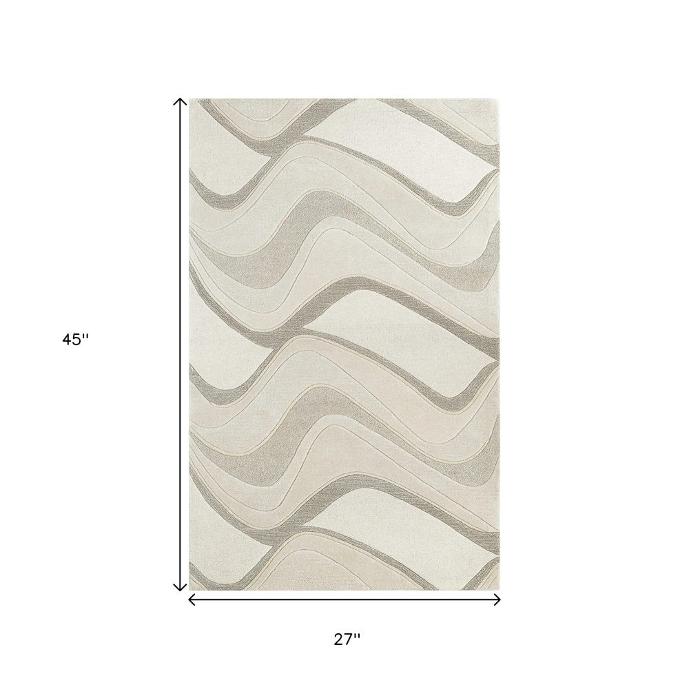 2' X 4' Ivory And Gray Wool Abstract Hand Tufted Area Rug