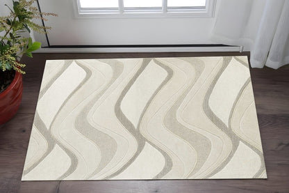 2' X 4' Ivory And Gray Wool Abstract Hand Tufted Area Rug