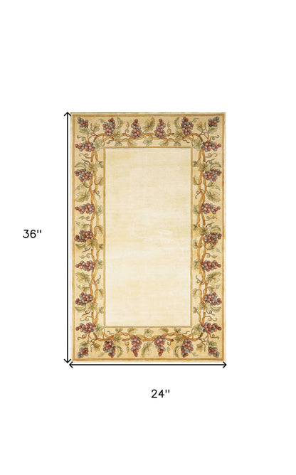 3' X 5' Ivory Wool Floral Hand Tufted Area Rug