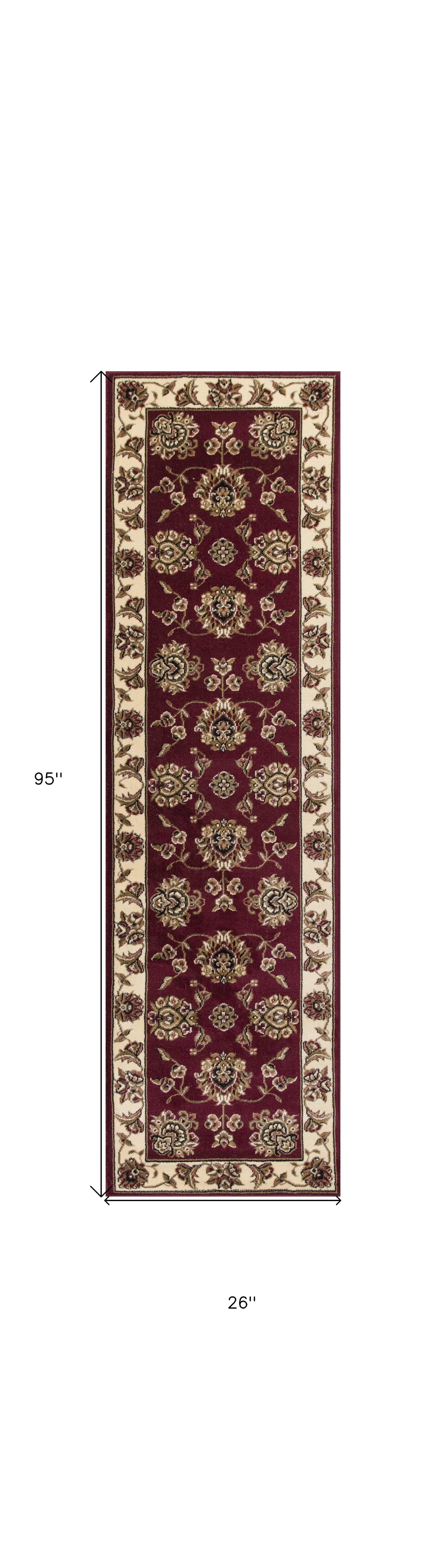 2' X 8' Red Or Ivory Floral Bordered Runner Rug