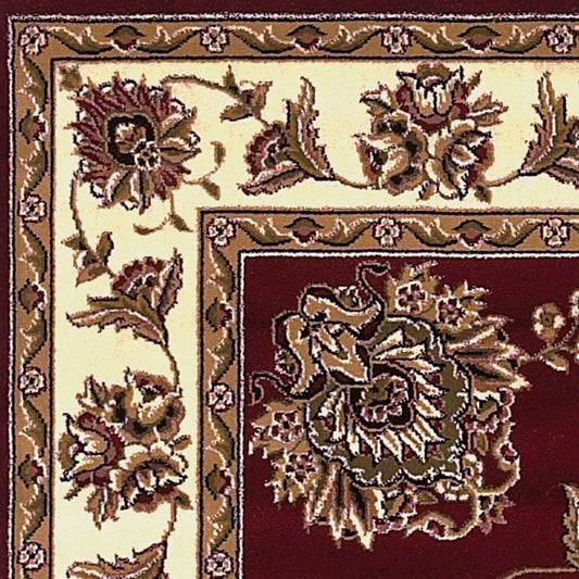 8' Red And Ivory Floral Medallion Runner Rug