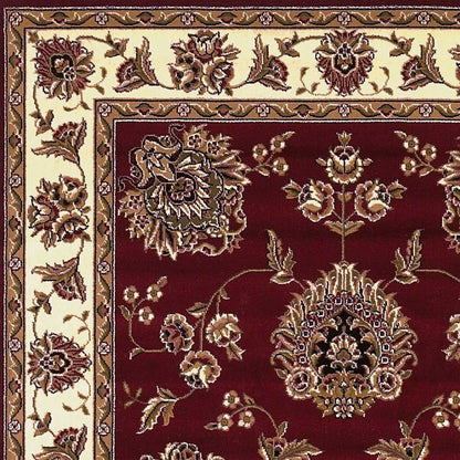 8' Red And Ivory Floral Medallion Runner Rug