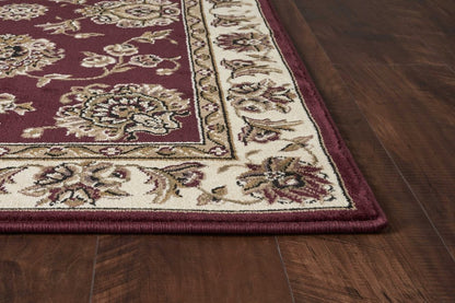 8' Red And Ivory Floral Medallion Runner Rug