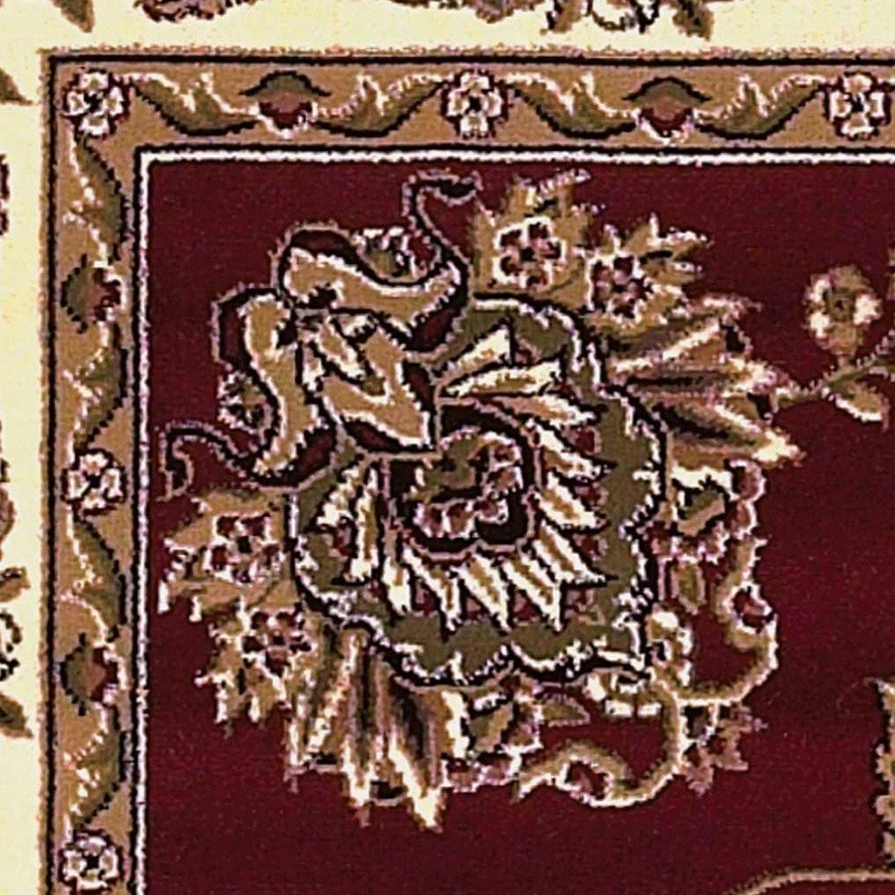 8' Red And Ivory Floral Medallion Runner Rug