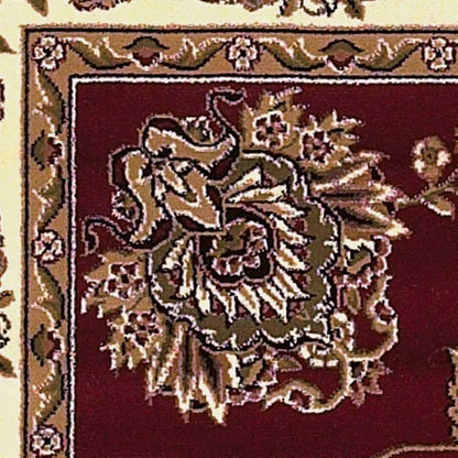 8' Red And Ivory Floral Medallion Runner Rug