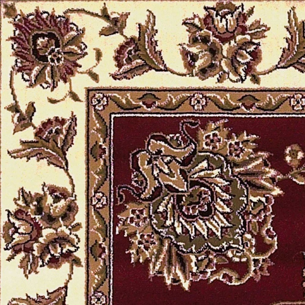 8' Red And Ivory Floral Medallion Runner Rug