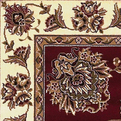 8' Red And Ivory Floral Medallion Runner Rug