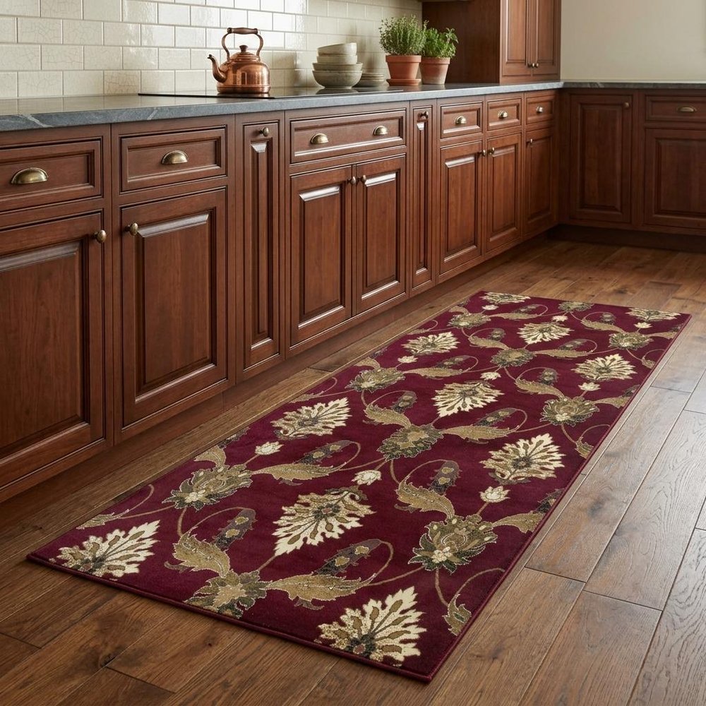 3' X 5' Red Beige And Brown Floral Vines Area Rug