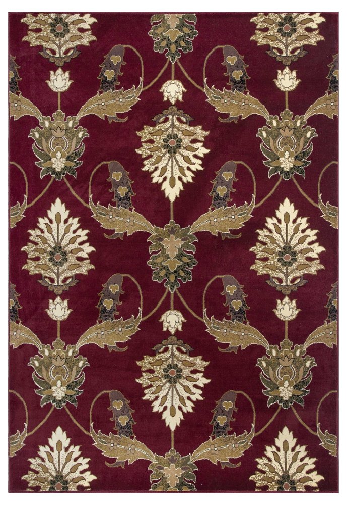 8' Red Beige And Brown Floral Vines Runner Rug
