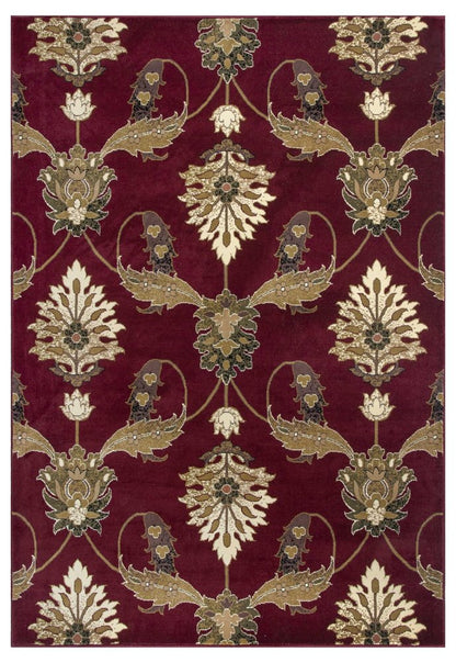 8' Red Beige And Brown Floral Vines Runner Rug