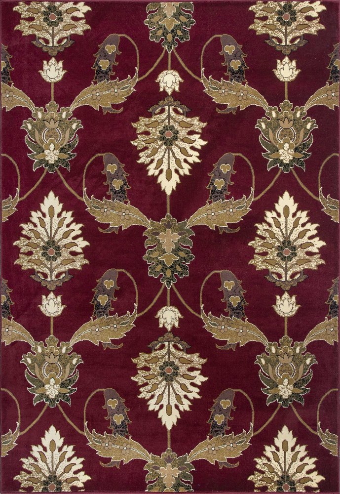 8' Red Beige And Brown Floral Vines Runner Rug