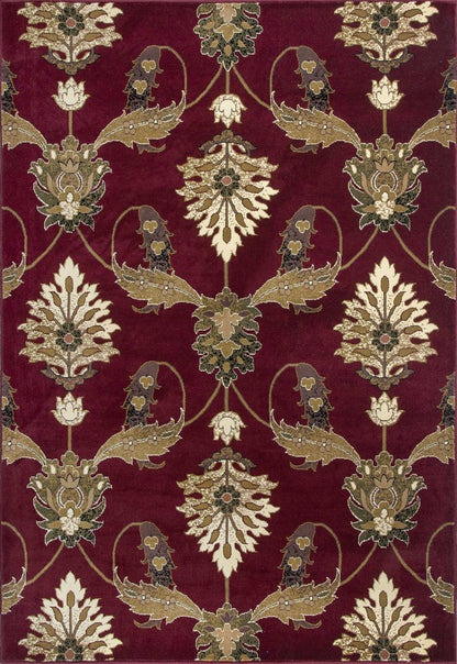 3' X 5' Red Beige And Brown Floral Vines Area Rug