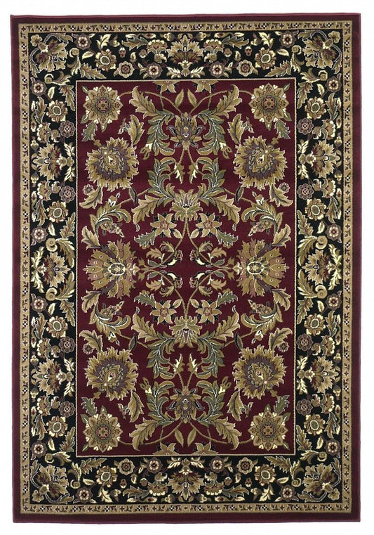 3' X 5' Red And Black Floral Medallion Area Rug