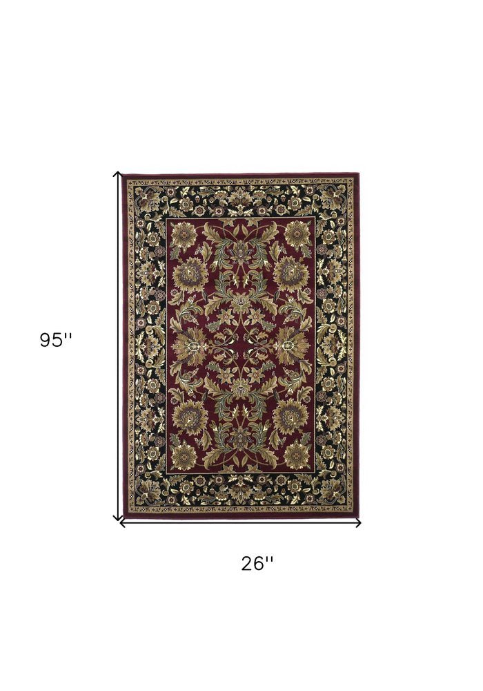 3' X 5' Red And Black Floral Medallion Area Rug