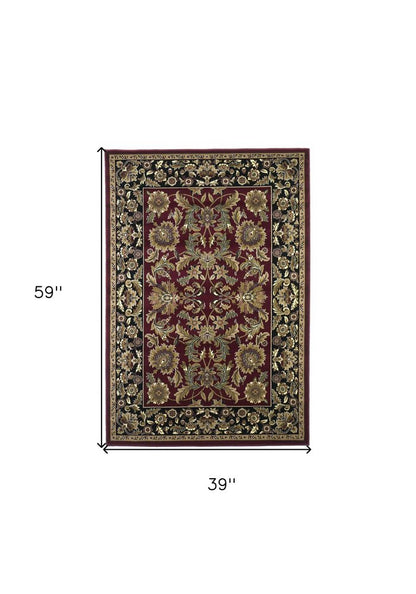 3' X 5' Red And Black Floral Medallion Area Rug