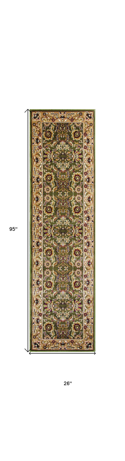 3' X 5' Green Taupe Machine Woven Floral Traditional Indoor Area Rug