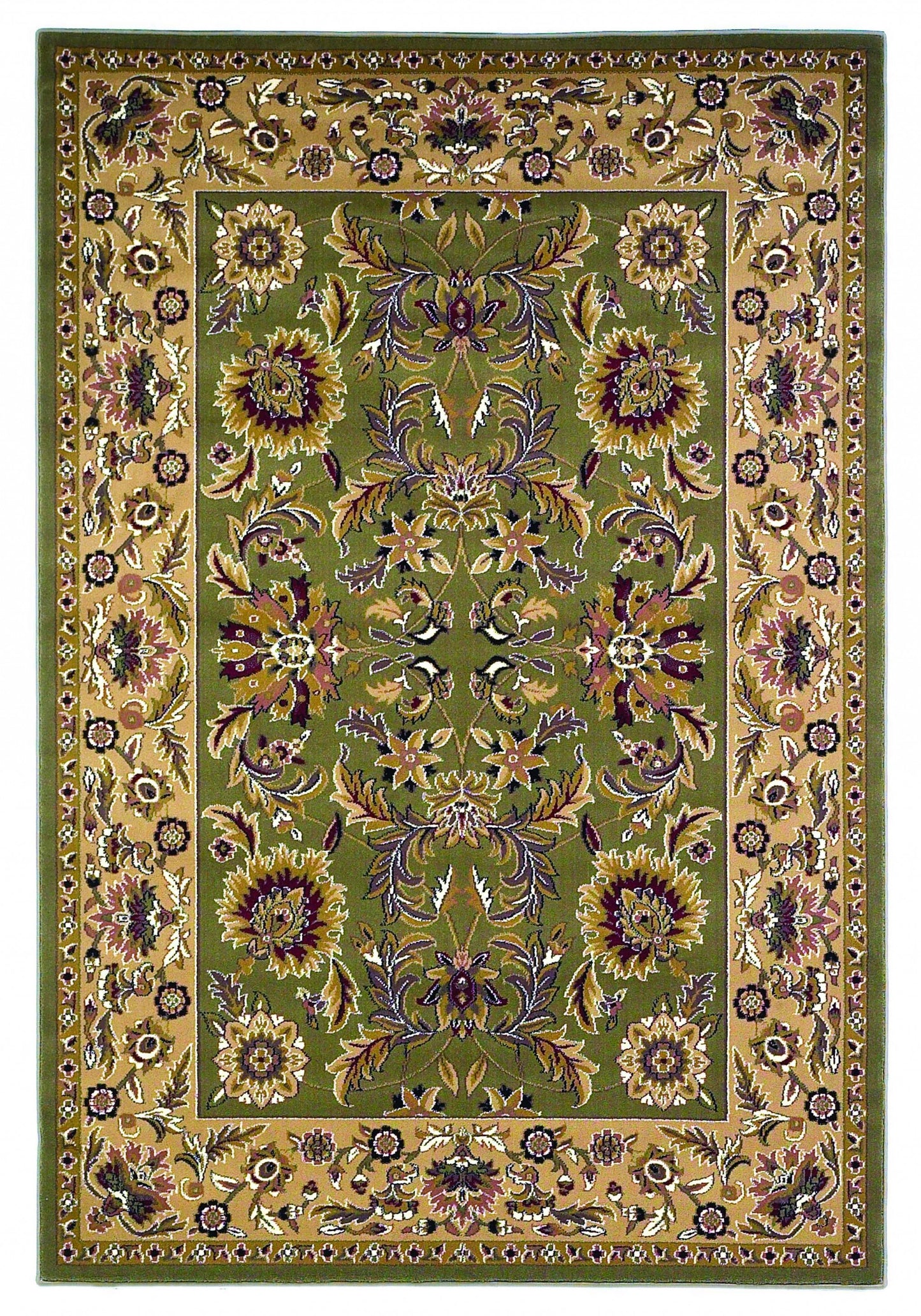 3' X 5' Green Taupe Machine Woven Floral Traditional Indoor Area Rug