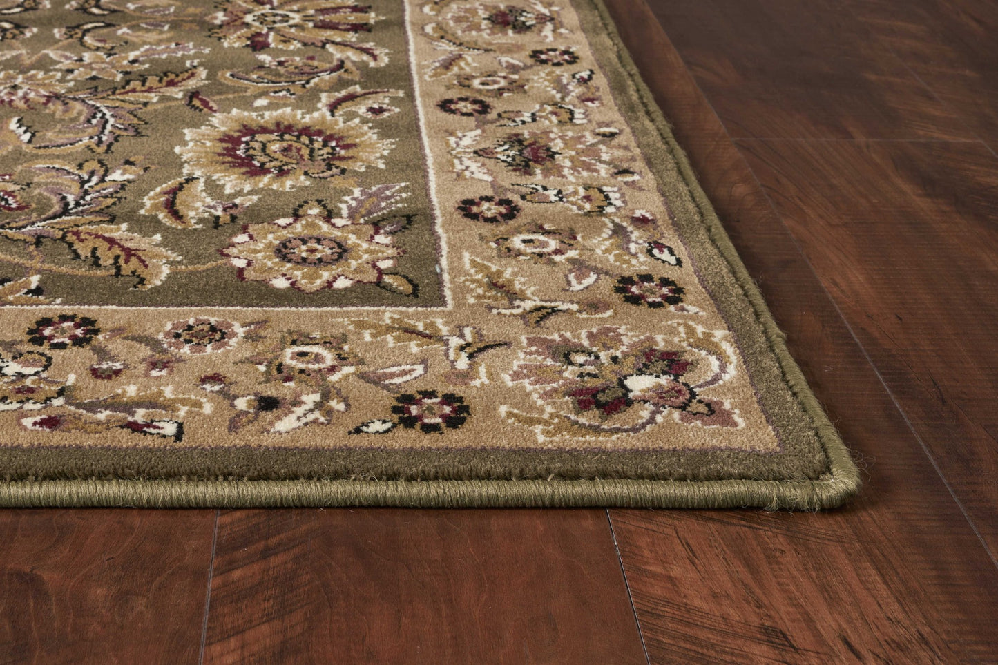 3' X 5' Green Taupe Machine Woven Floral Traditional Indoor Area Rug