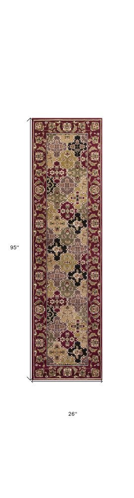 8' Red Orange And Black Quatrefoil Runner Rug