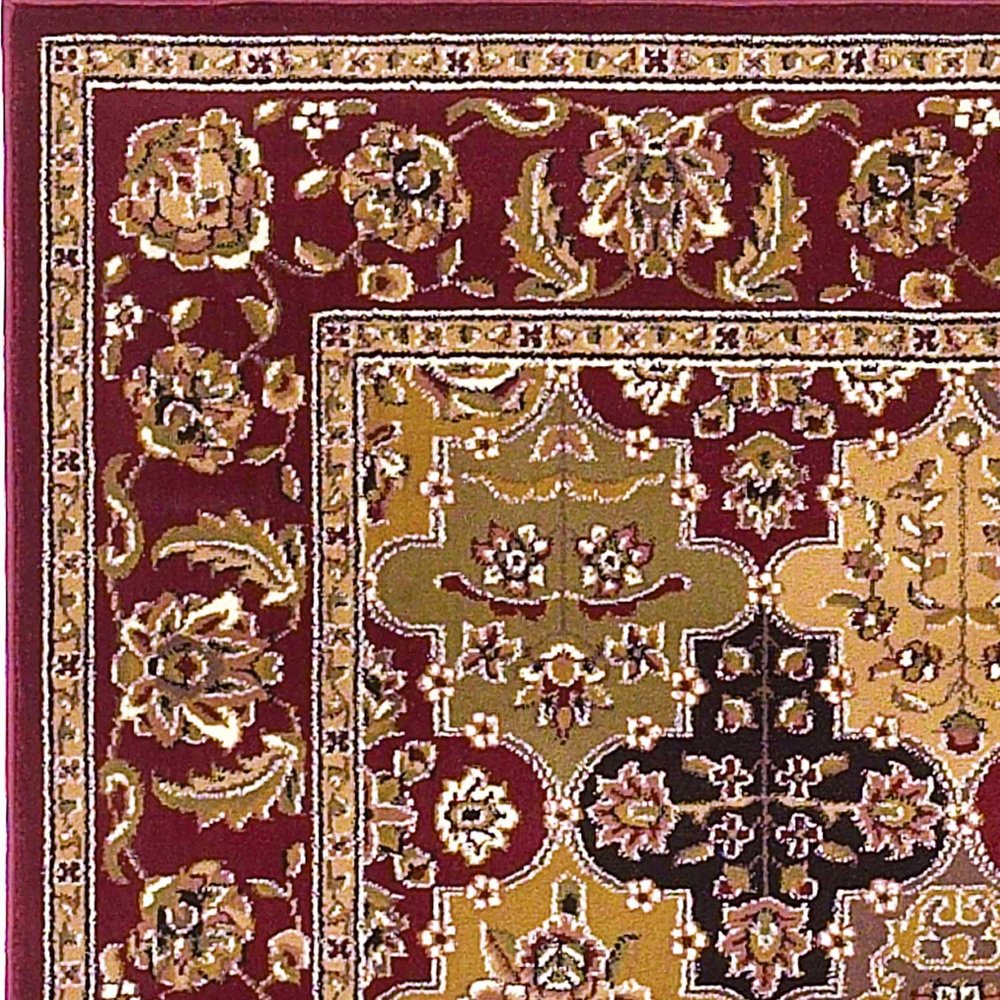 8' Red Orange And Black Quatrefoil Runner Rug