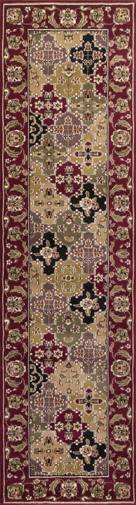8' Red Orange And Black Quatrefoil Runner Rug