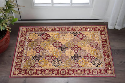 8' Red Orange And Black Quatrefoil Runner Rug