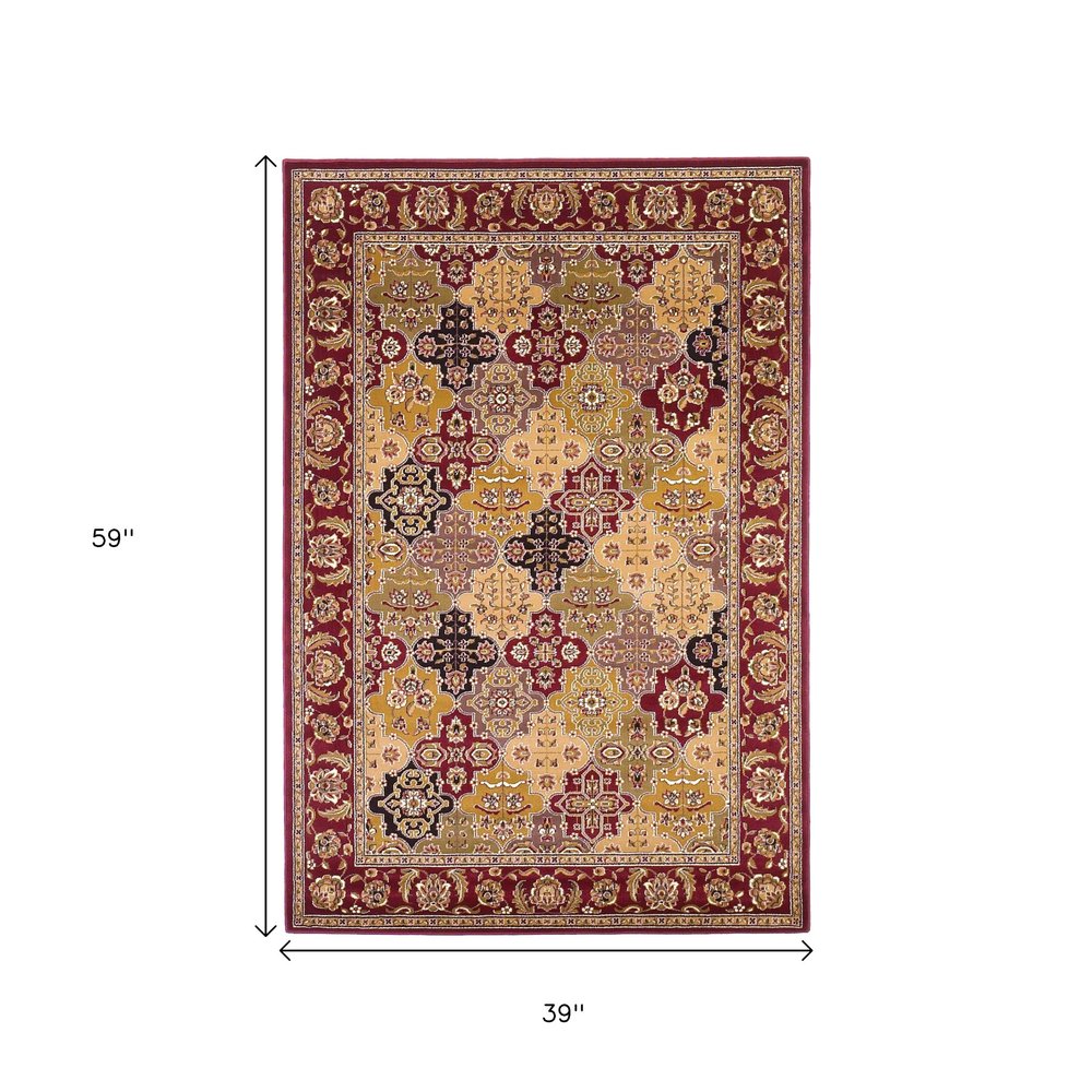 8' Red Orange And Black Quatrefoil Runner Rug