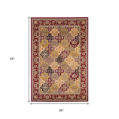 8' Red Orange And Black Quatrefoil Runner Rug