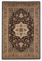 3' X 5' Black Beige Machine Woven Floral Medallion Indoor Area Rug