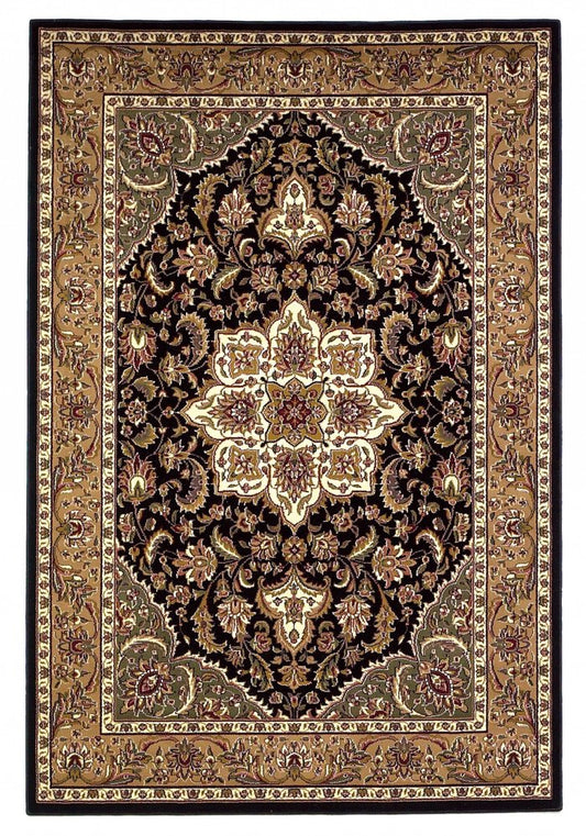 3' X 5' Black And Beige Floral Medallion Area Rug
