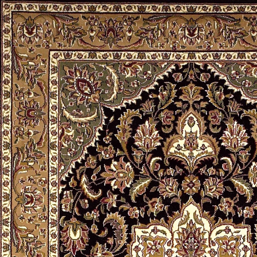 3' X 5' Black And Beige Floral Medallion Area Rug