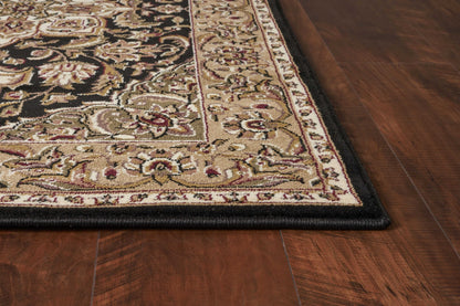 3' X 5' Black Beige Machine Woven Floral Medallion Indoor Area Rug