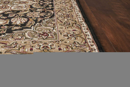 3' X 5' Black And Beige Floral Medallion Area Rug