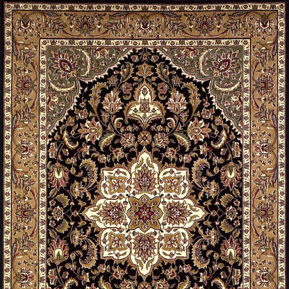 3' X 5' Black Beige Machine Woven Floral Medallion Indoor Area Rug