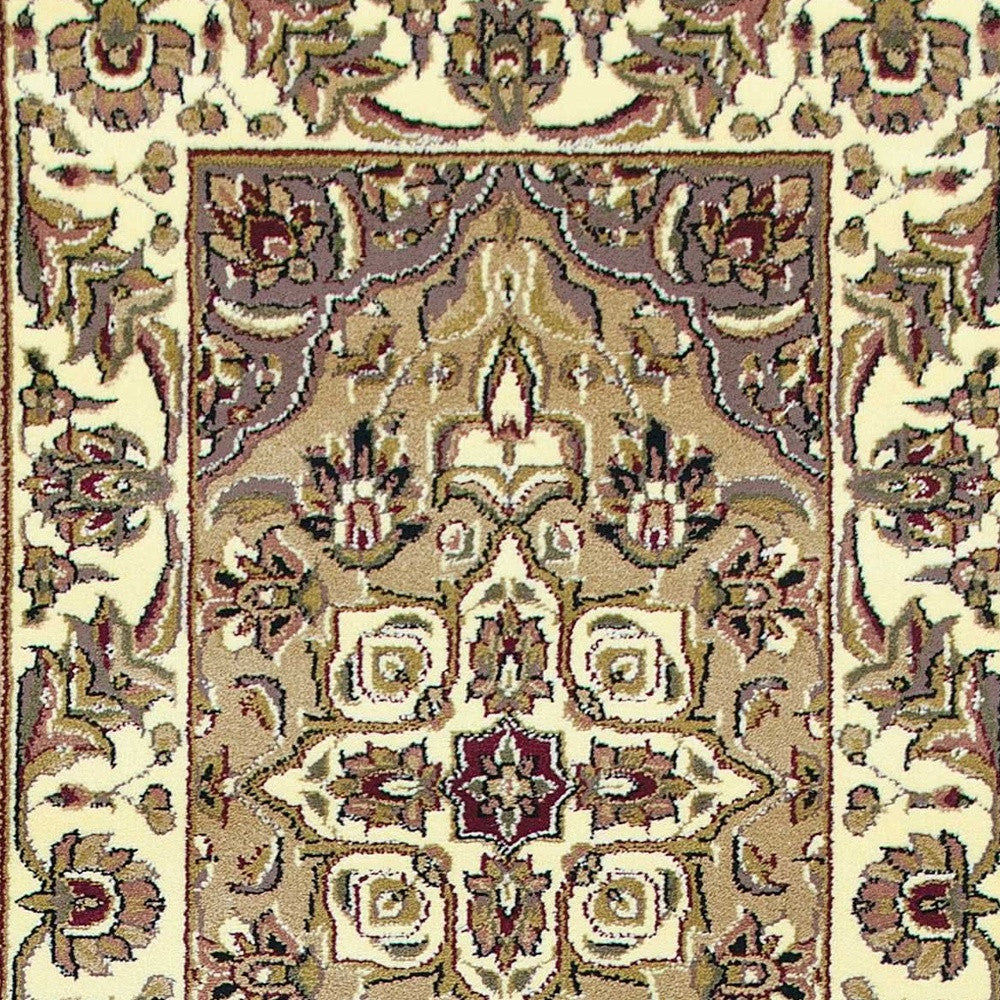 2' X 8' Beige Or Ivory Medallion Runner Rug