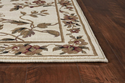 8' X 11' Ivory Green And Red Floral Vines Area Rug