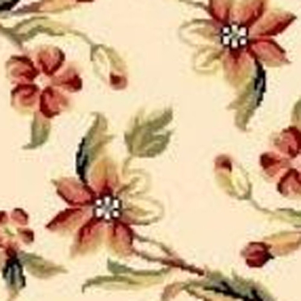 8' X 11' Ivory Green And Red Floral Vines Area Rug