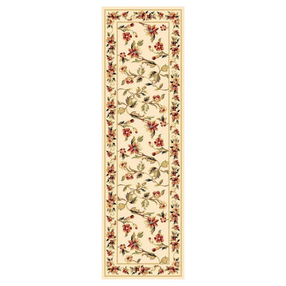 8' X 11' Ivory Green And Red Floral Vines Area Rug