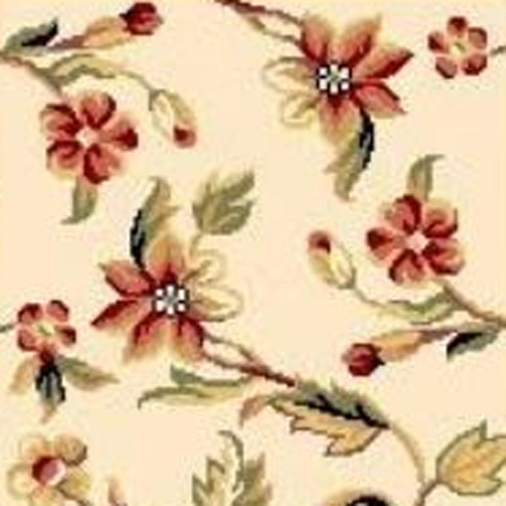 3' X 5' Ivory Green And Red Floral Vines Area Rug