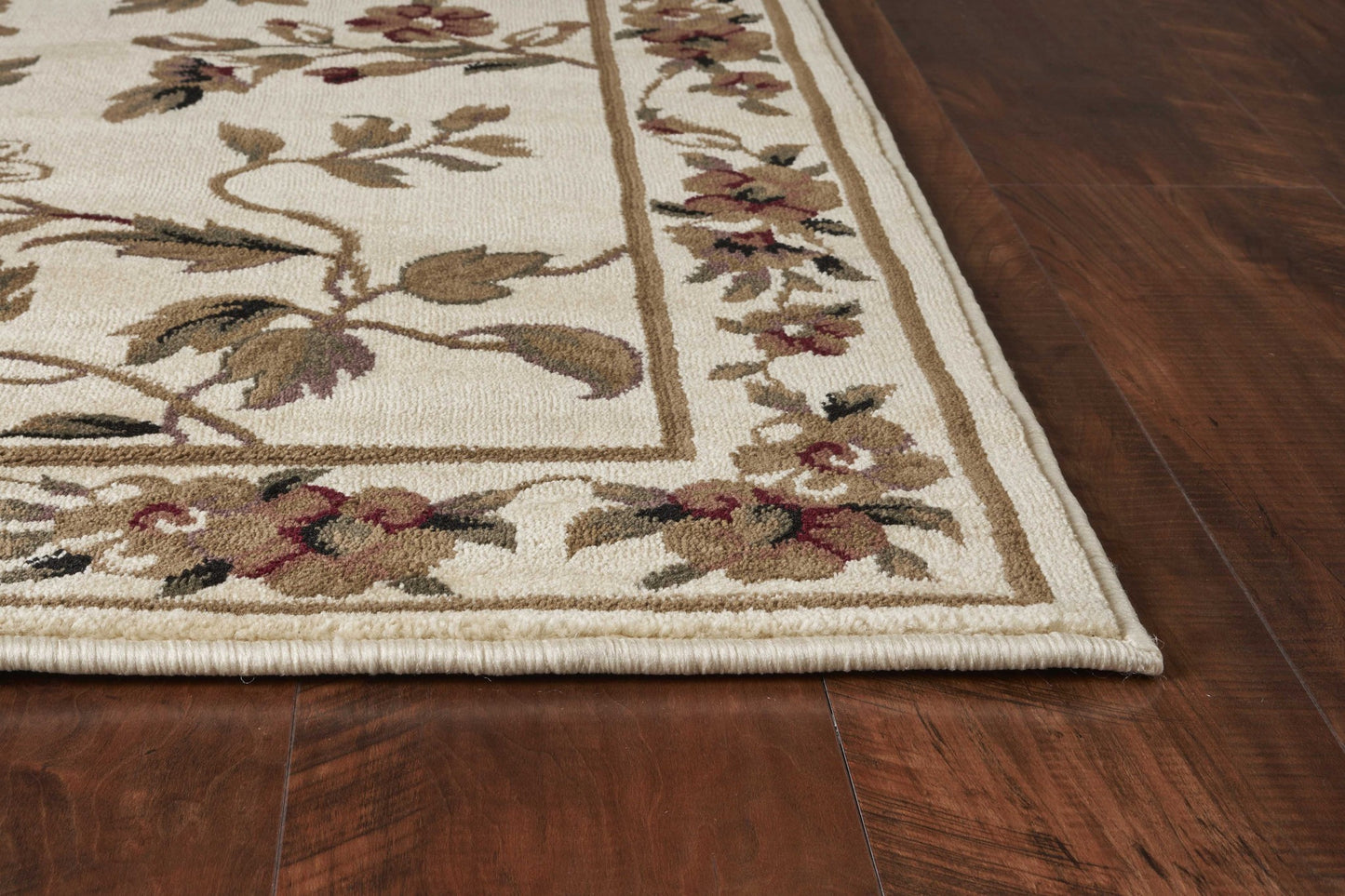 8' Ivory Green and Red Floral Vines Runner Rug